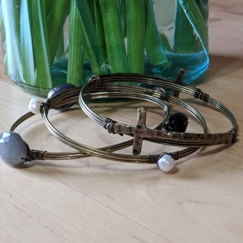 Cross and Stones Bangle Set